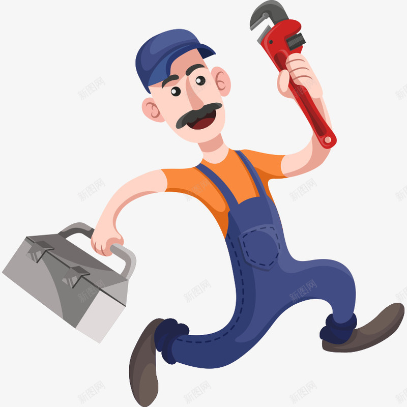 卡通手绘扳手工具箱戴帽子修理工png免抠素材_新图网 https://ixintu.com 卡通的人物 戴帽子的修理工 手绘的修理工 拿工具箱的修理工 拿扳手的修理工