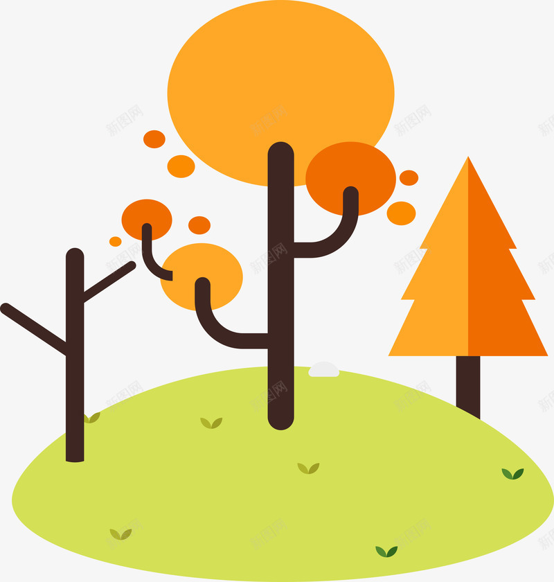 卡通草地上的橘色小树png免抠素材_新图网 https://ixintu.com 卡通 叶子 小树 山坡 松树 树木 简笔 草地