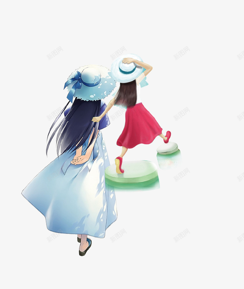 卡通手绘旅行少女插画png免抠素材_新图网 https://ixintu.com 卡通手绘 少女 帽子 插画 旅行 裙子 长发