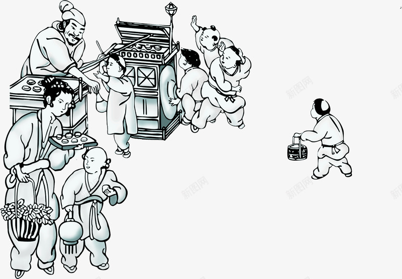 手绘漫画中国风地摊png免抠素材_新图网 https://ixintu.com 国风 地摊 漫画