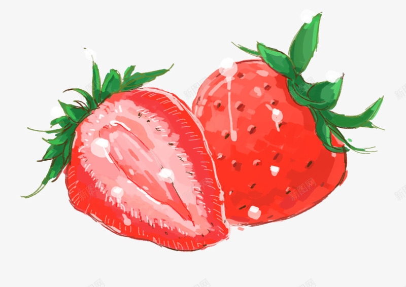手绘草莓水果元素psd免抠素材_新图网 https://ixintu.com 手绘插画 手绘水果 手绘草莓 水果 草莓 草莓横切面 装饰图案