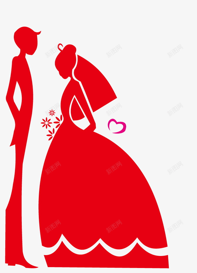 红色婚纱剪影png免抠素材_新图网 https://ixintu.com 出嫁 婚庆 婚纱 婚纱剪影 新娘 新娘侧面 新郎