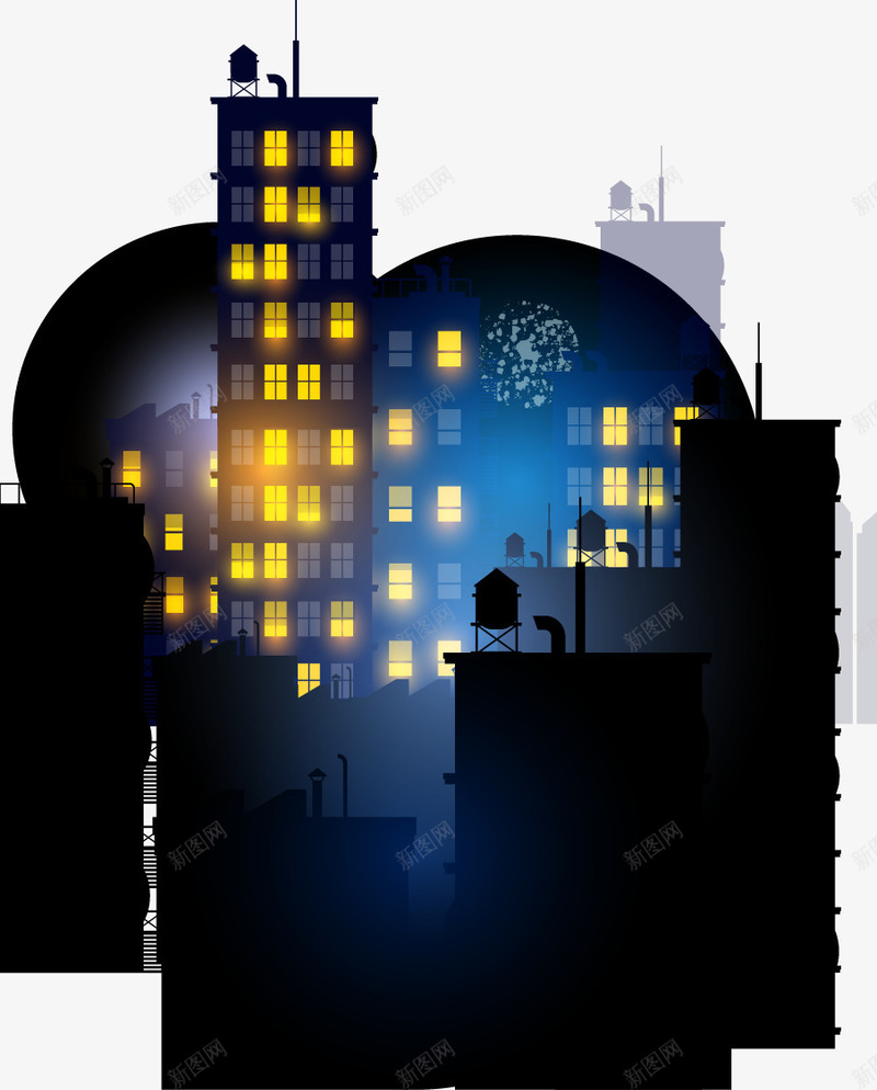 建筑物矢量图eps免抠素材_新图网 https://ixintu.com 五彩缤纷 城市夜景 建筑物 矢量图
