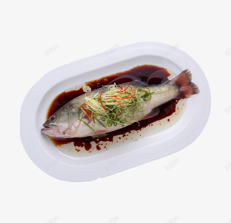 实物清蒸鲈鱼png免抠素材_新图网 https://ixintu.com 姜 海鲜菜 清蒸 清蒸鲈鱼 粤菜 红椒 花椒 葱 豉油 餐饮 鲈鱼