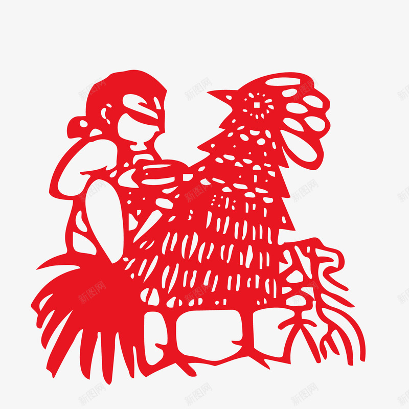 生肖剪纸鸡png免抠素材_新图网 https://ixintu.com 中国风 十二生肖 生肖 矢量剪纸 红色 鸡年