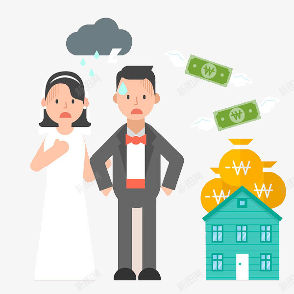 一对尴尬的新人png免抠素材_新图网 https://ixintu.com 卡通手绘 尴尬 尴尬卡通 无奈的表情 流汗的人 窘迫 结婚