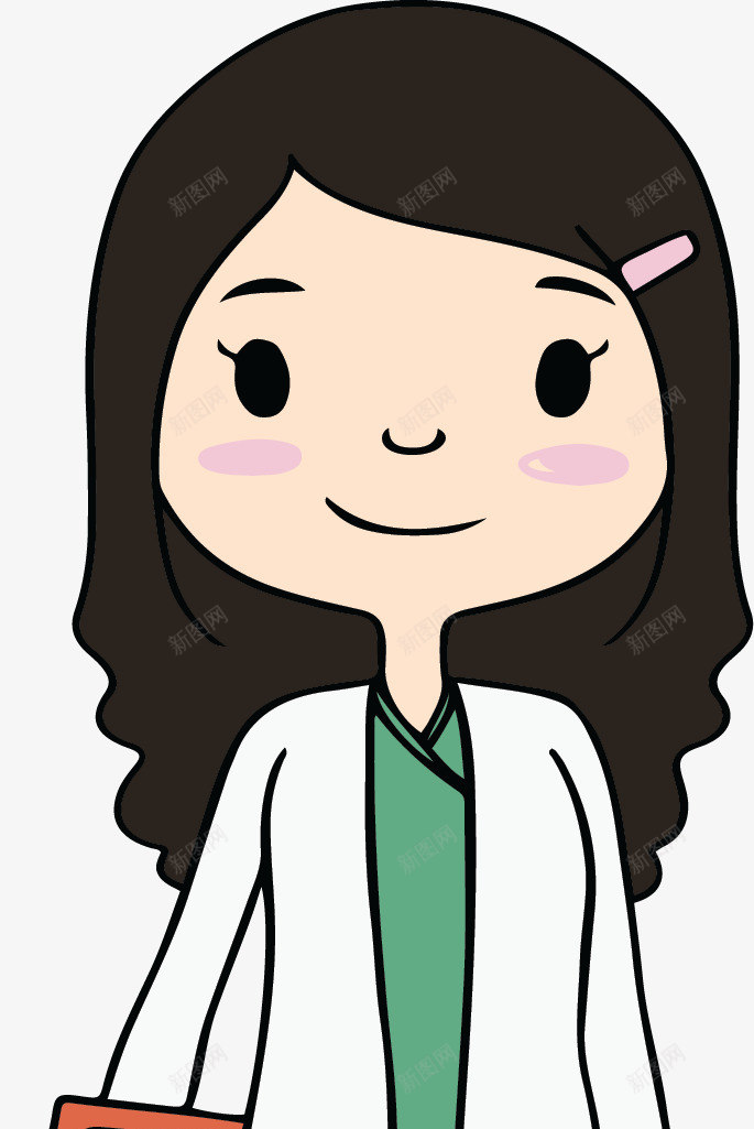 卡通美丽长发医生矢量图ai免抠素材_新图网 https://ixintu.com 医生 医疗人物 女医生 矢量png 美丽医生 长发医生 矢量图