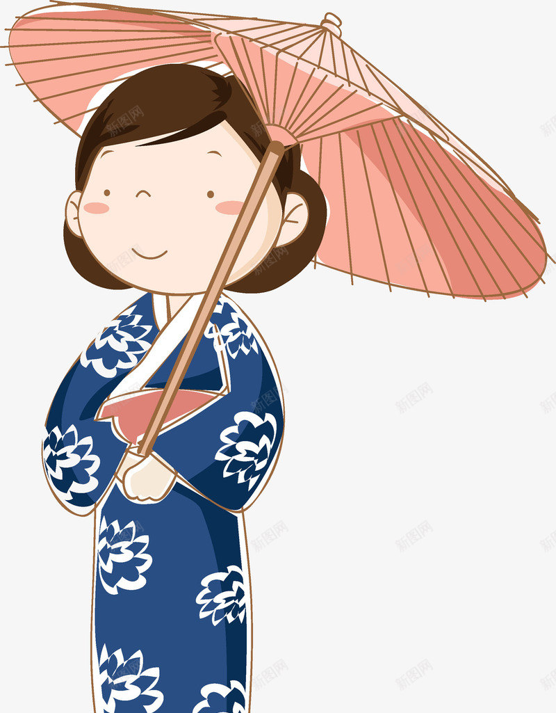 一个美丽的女孩子png免抠素材_新图网 https://ixintu.com 可爱 和服 小嘴巴 小眼睛 木杆 油纸伞 短头发