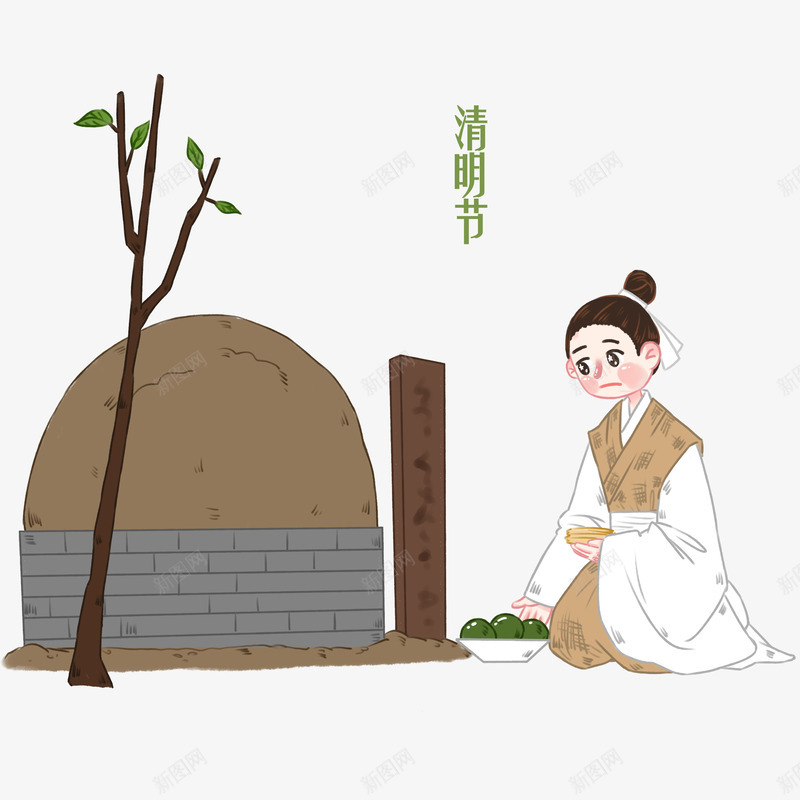 手绘清明节祭奠亲人插画psd免抠素材_新图网 https://ixintu.com 亲人 悼念素材 手绘 插画 清明节 祭奠