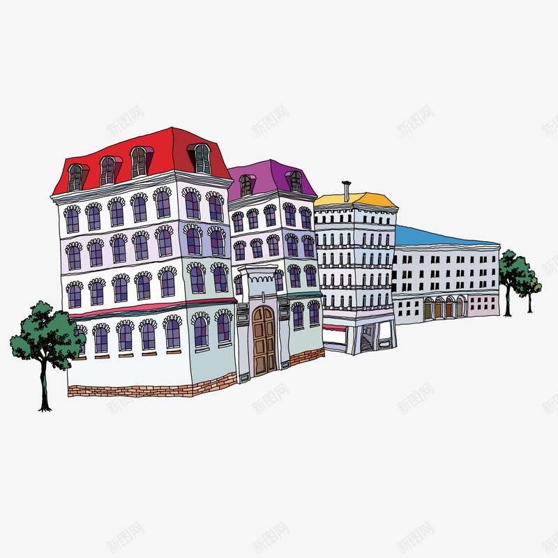 街道楼房矢量图ai免抠素材_新图网 https://ixintu.com 插画 楼房 街道 矢量图
