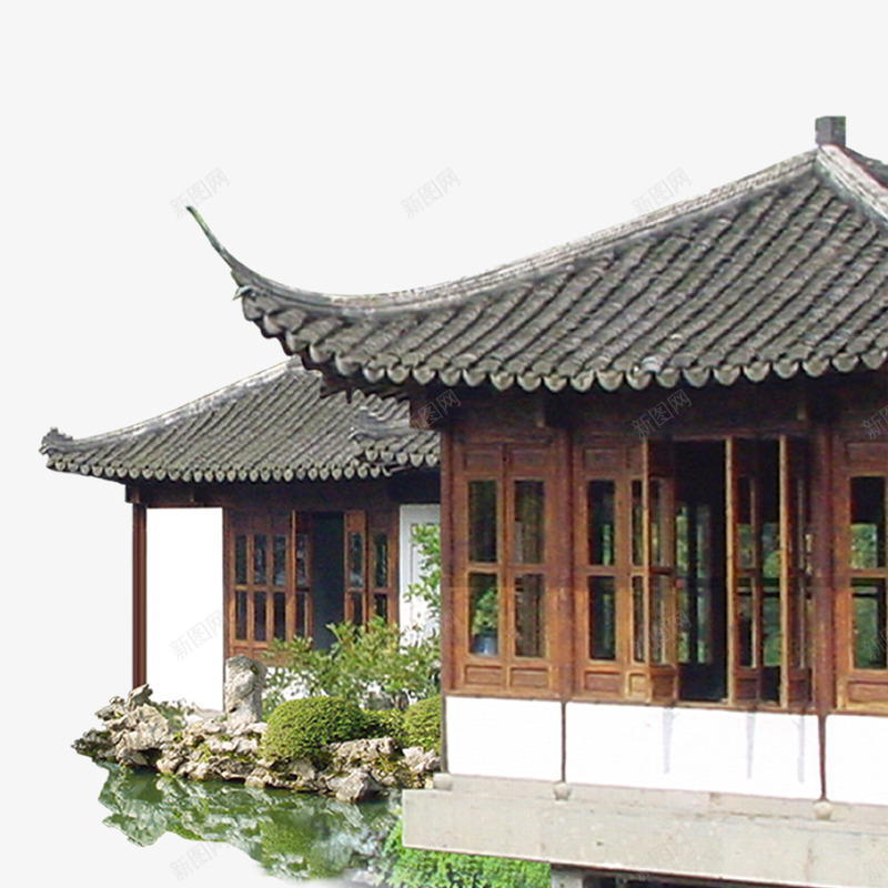 水边木亭png免抠素材_新图网 https://ixintu.com 亭子 古典 木屋 水 青瓦