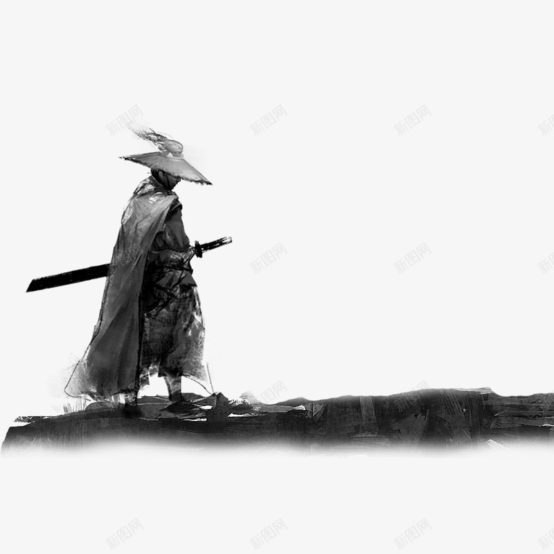 水墨悬崖边的剑客png免抠素材_新图网 https://ixintu.com 剑客 古代大侠 古风 古风男 古风男女 水墨 男剑客
