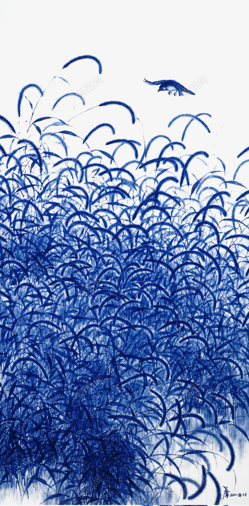 草丛画png免抠素材_新图网 https://ixintu.com 写实 油笔画 狗尾巴草 狗尾草 蓝色 陶瓷蓝 飞鹰
