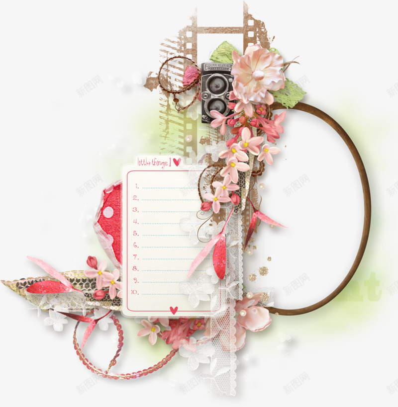 有相机和花装饰的椭圆边框png免抠素材_新图网 https://ixintu.com 椭圆边框 相框 花朵 边框