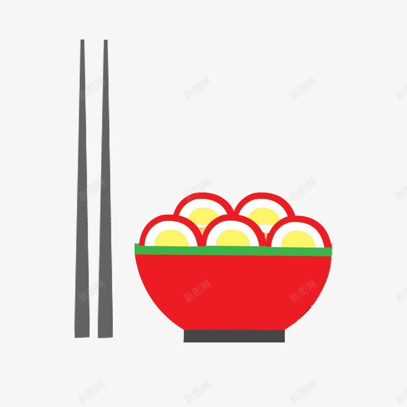 平面汤圆元素psd免抠素材_新图网 https://ixintu.com 扁平化 甜食 碗 筷子 美食