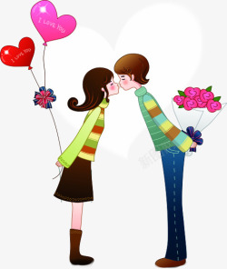 情侣元素卡通情侣气球玫瑰花高清图片