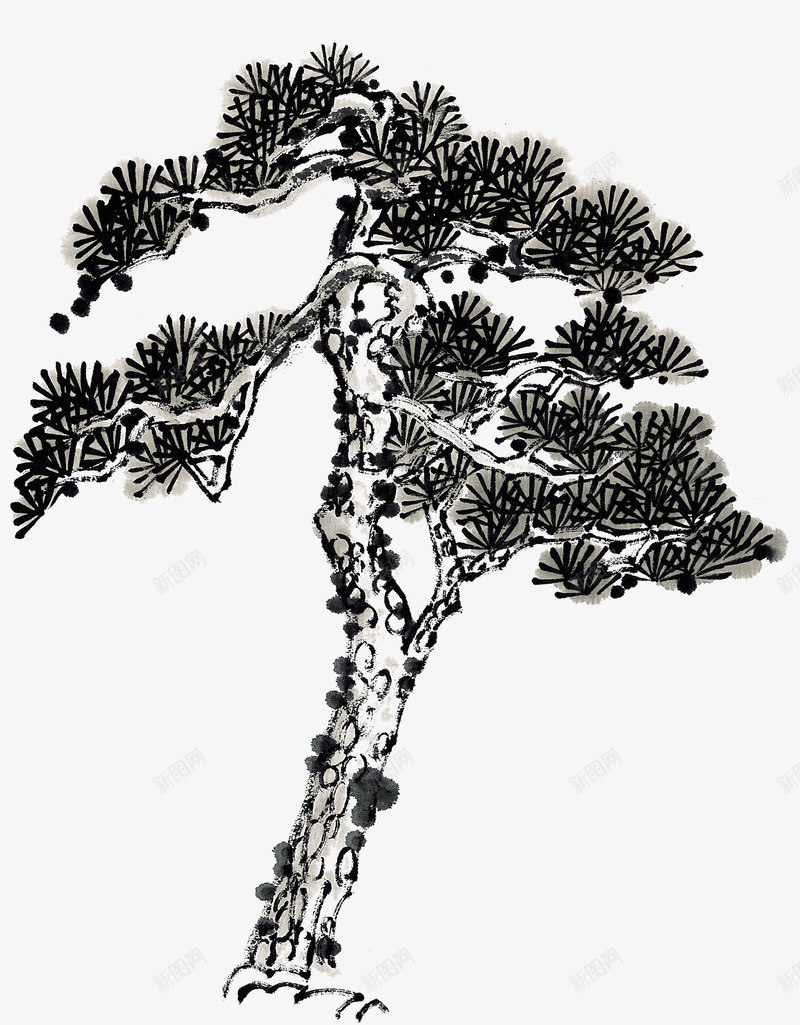 水墨国画迎客松png免抠素材_新图网 https://ixintu.com 国画 国画线稿 工笔画 松树 松树线稿 水墨画迎客松 水墨迎客松