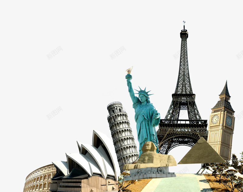 旅游景点psd免抠素材_新图网 https://ixintu.com 旅行 自由女神 艾菲尔铁塔