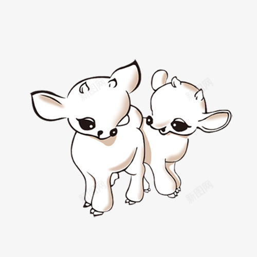 卡通手绘两只白羊羔png免抠素材_新图网 https://ixintu.com 卡通 可爱 小白羊 微笑 手绘 简笔画 绵羊