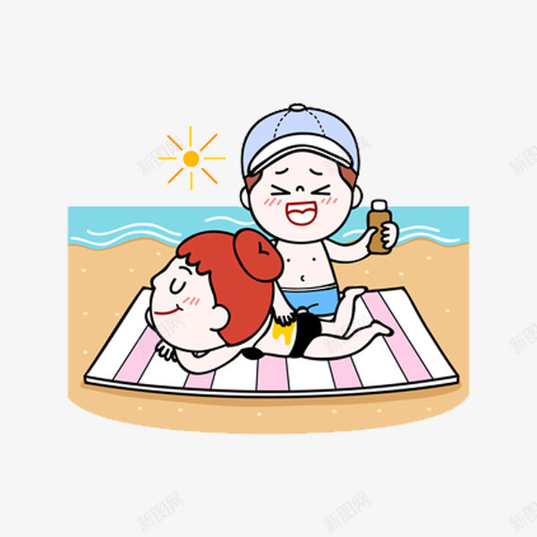 手绘休闲的情侣图png免抠素材_新图网 https://ixintu.com 卡通手绘 大海 女孩 情侣 水彩 沙子 沙滩 海水 男孩 约会