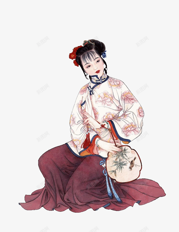 扇子美女png免抠素材_新图网 https://ixintu.com 古代 古典 圆扇 大家闺秀 手绘 美女