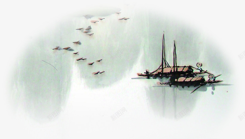 船只风景水墨画png免抠素材_新图网 https://ixintu.com 水墨画 船只 风景