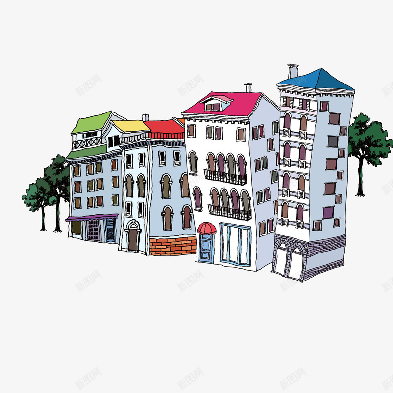 街道楼房矢量图ai免抠素材_新图网 https://ixintu.com 插画 楼房 街道 矢量图