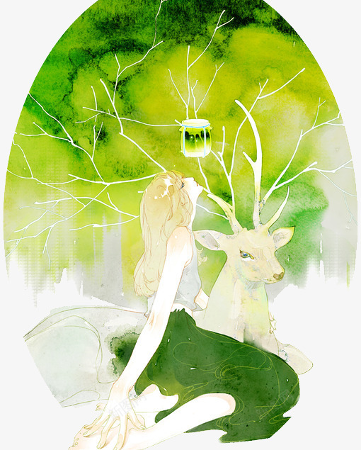 梦幻森林系唯美插画png免抠素材_新图网 https://ixintu.com 仙境图片 元素 卡通元素 唯美 女孩 手绘 手绘素材 插画 森林系 素材元素 鹿