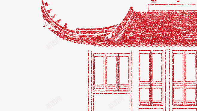 手绘红色建筑png免抠素材_新图网 https://ixintu.com 中国风元素 复古建筑 屋檐 鲤鱼