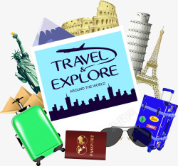 旅游主题元素环球旅游矢量图素材
