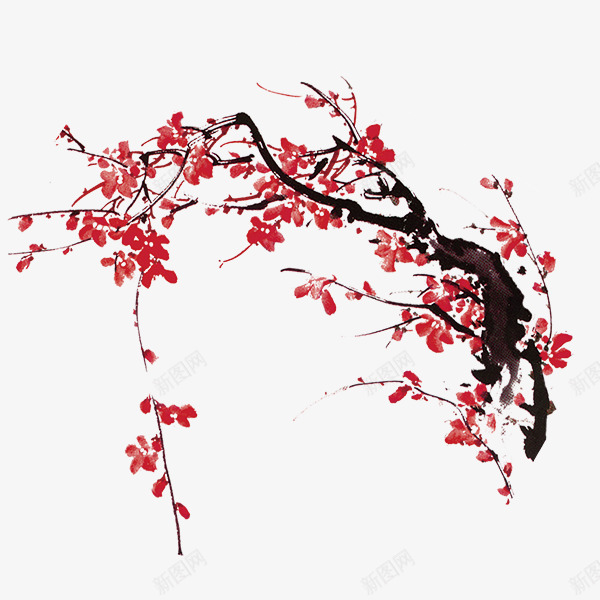 新年雪中红梅png免抠素材_新图网 https://ixintu.com 复古风 新年 春节 红色梅花 雪中红梅