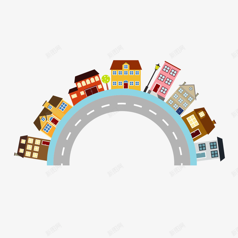 房子马路扁平png免抠素材_新图网 https://ixintu.com 房子 扁平 马路