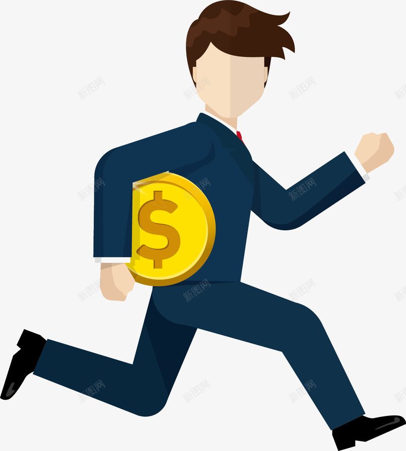 奔跑男士矢量图ai免抠素材_新图网 https://ixintu.com 卡通 商务 奔跑 手绘 男士 金币 矢量图