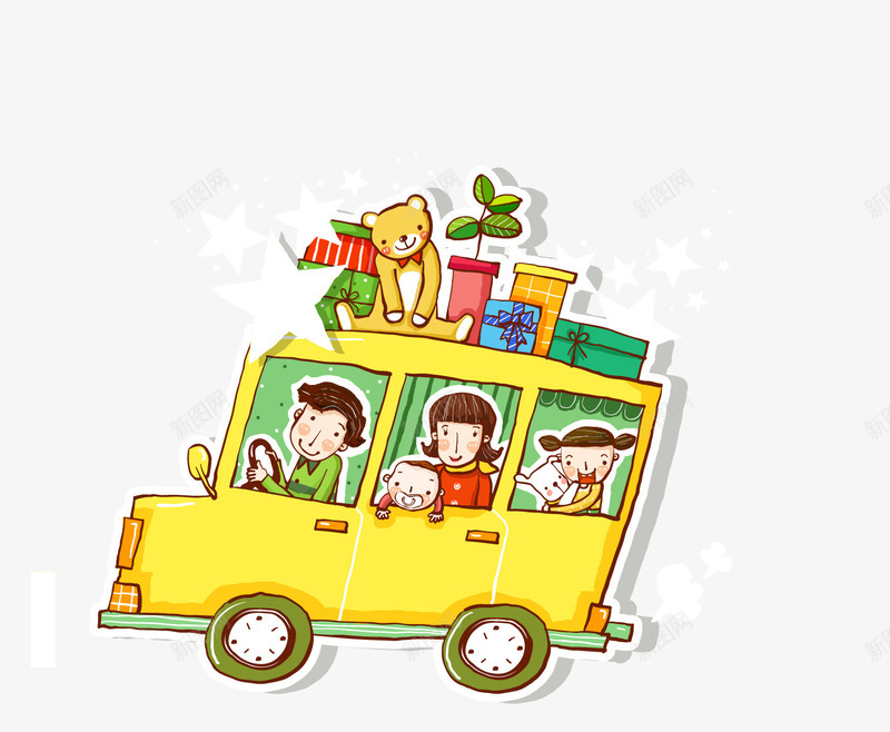 卡通自驾游旅行人物装饰psd免抠素材_新图网 https://ixintu.com 卡通人物 卡通车 盆栽 自驾游 装饰素材