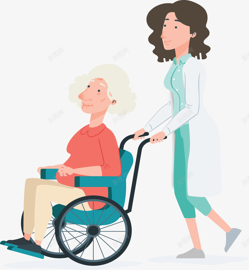 推着轮椅老人的医生矢量图ai免抠素材_新图网 https://ixintu.com 医生 医疗 医疗护理 坐轮椅的老人 推着轮椅 矢量png 矢量图 轮椅老人