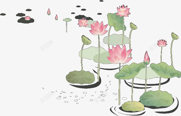 池塘的荷花png免抠素材_新图网 https://ixintu.com 夏天 小清新 手绘 竹子荷花荷叶满池塘 荷花 装饰