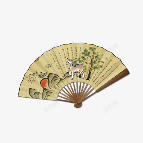 折叠纸扇png免抠素材_新图网 https://ixintu.com 复古风 扇子 折叠 水墨 纸扇
