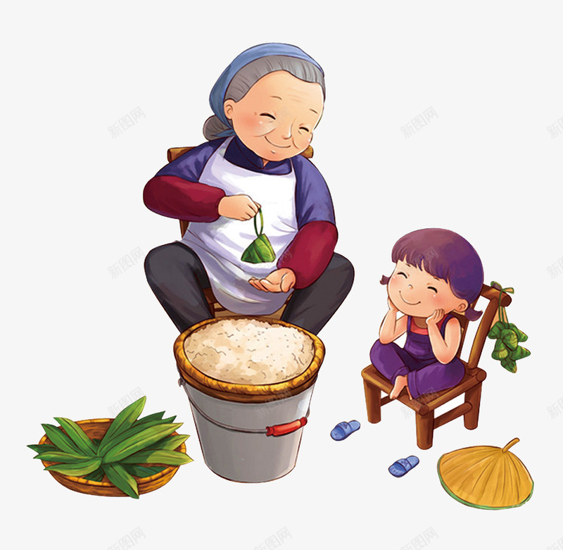 手绘端午节粽子png免抠素材_新图网 https://ixintu.com 创意 手绘 端午节日 祖孙包粽子 插图 端午习俗 粽子 美食 食物