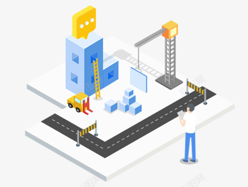 卡通版的施工现场png免抠素材_新图网 https://ixintu.com 动漫动画 卡通手绘 吊车 施工现场 施工车 男人 装饰图