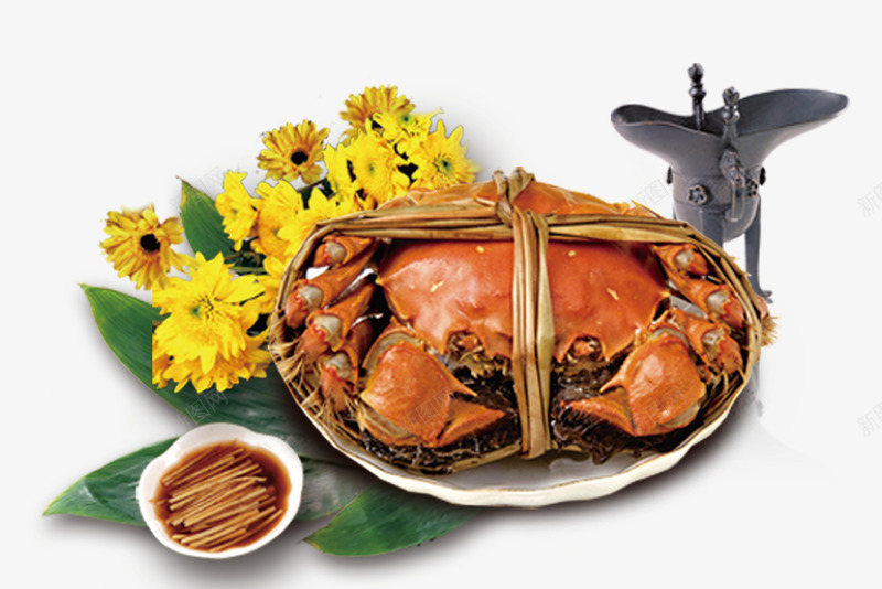 美食大闸蟹大闸蟹活螃蟹png免抠素材_新图网 https://ixintu.com 大闸蟹 活螃蟹 粽子叶 美食 美食大闸蟹 美食拍摄 菊花 螃蟹 酒盏