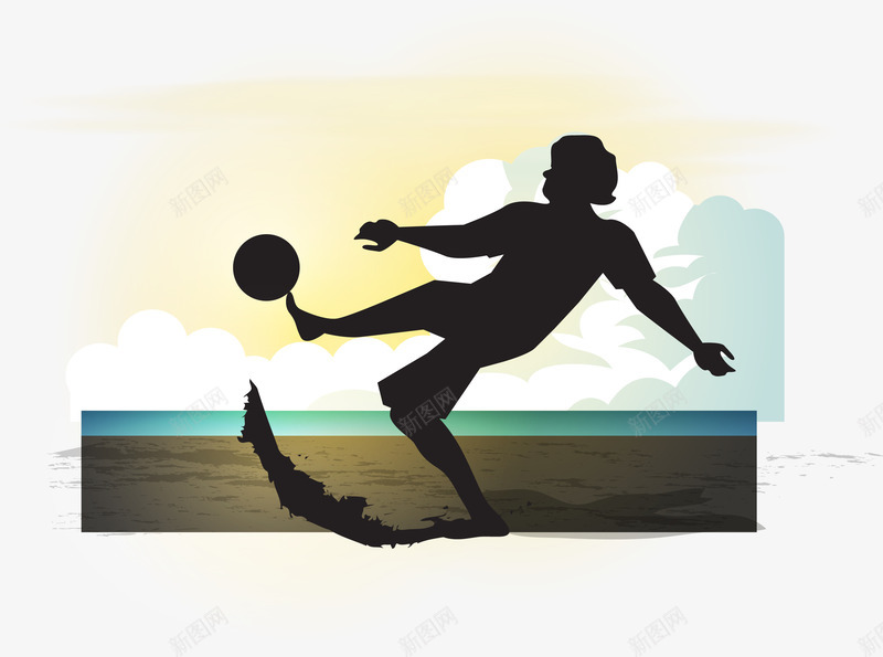 沙滩足球png免抠素材_新图网 https://ixintu.com 剪影 卡通 年轻活力 海边 运动
