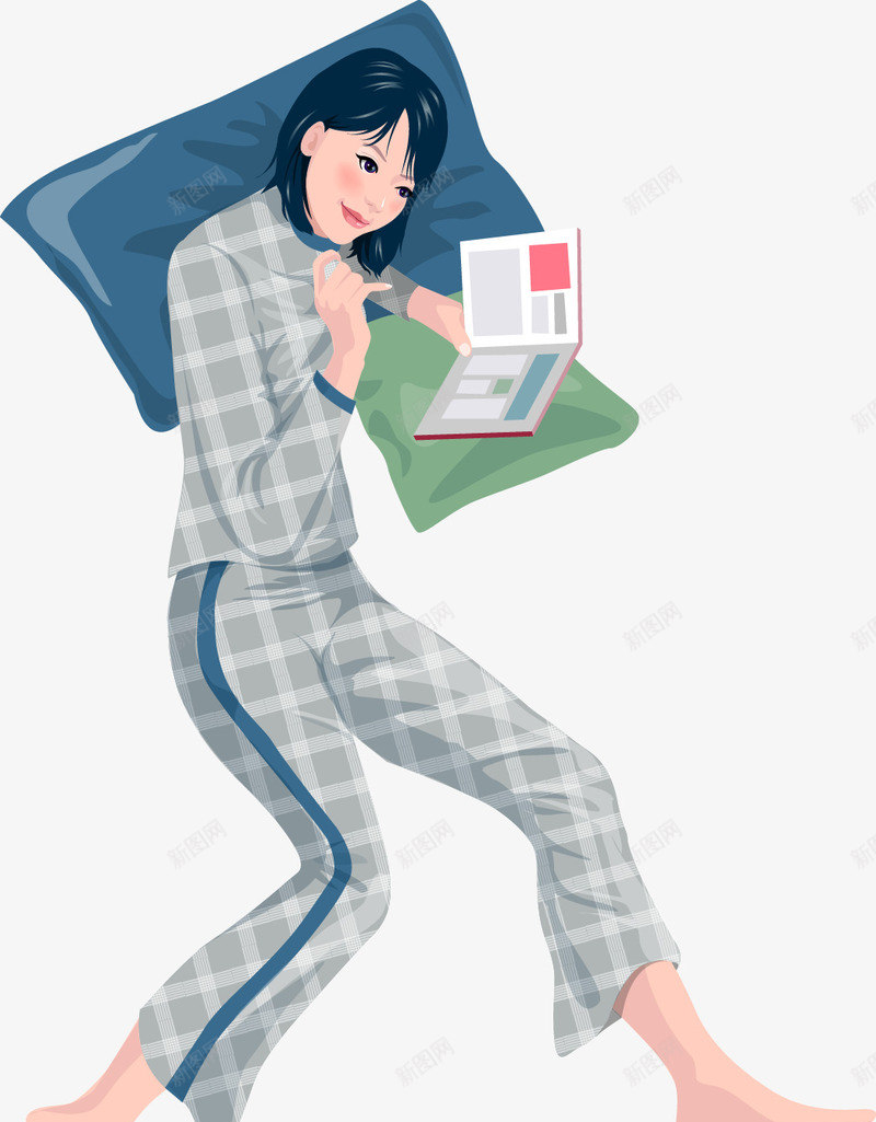 躺着看书的花格服美女矢量图ai免抠素材_新图网 https://ixintu.com 日常生活 看书的女人 矢量美女 躺着看书的花格服矢量美女 矢量图