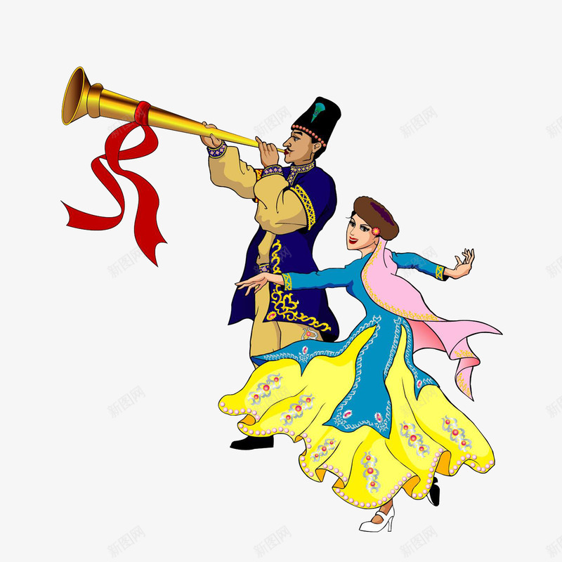 维吾尔族歌舞png免抠素材_新图网 https://ixintu.com 中国新疆 卡通新疆人 维吾尔族歌舞 载歌载舞 青年男女