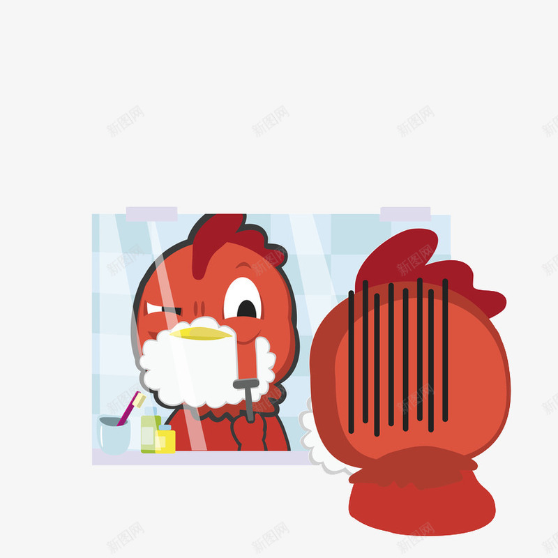 刮胡子的小鸡png免抠素材_新图网 https://ixintu.com 刮胡刀片 尴尬 杯子 牙刷 白色泡沫 红色 鸡冠