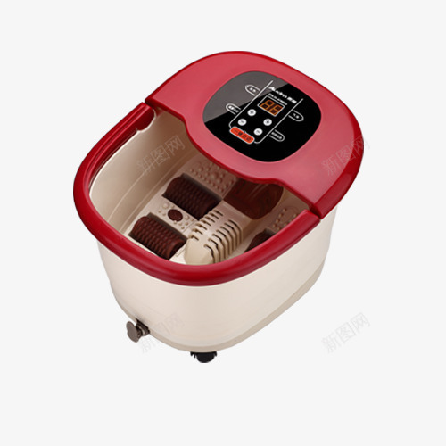 酒红色足浴盆png免抠素材_新图网 https://ixintu.com 产品实物 全自动 按摩 智能 温度 足浴盆 酒红色