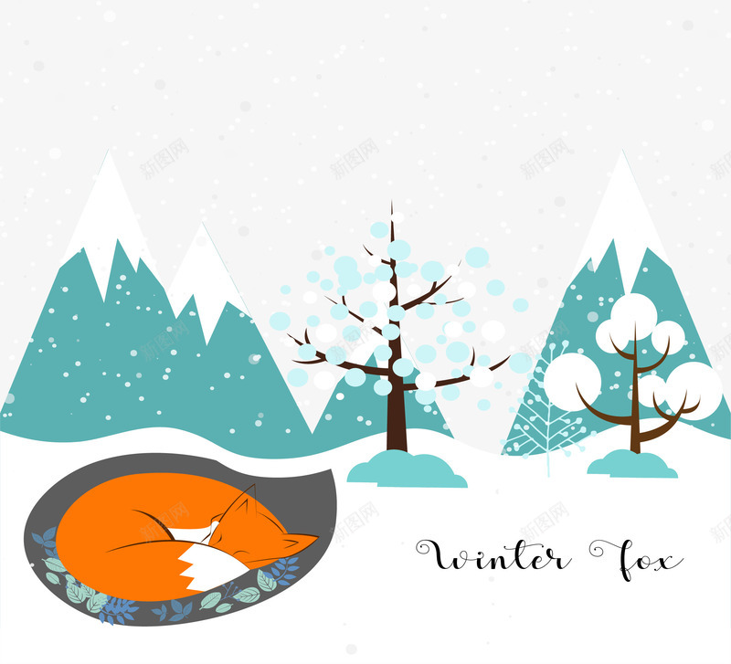 雪地上的狐狸矢量图eps免抠素材_新图网 https://ixintu.com 树挂 狐狸 矢量素材 落雪 飘雪 矢量图
