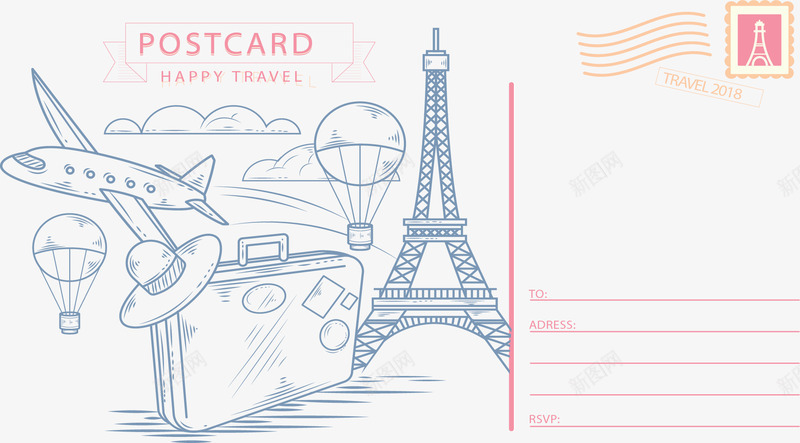 手绘世界旅游明信片矢量图ai_新图网 https://ixintu.com 世界之旅 旅游 旅游季 旅游明信片 明信片 矢量png 矢量图