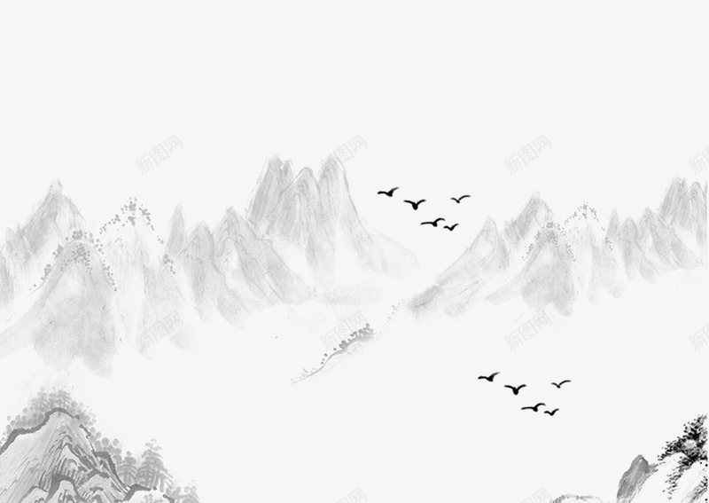 山水如画png免抠素材_新图网 https://ixintu.com 一行白鹭 中国元素 古风 山