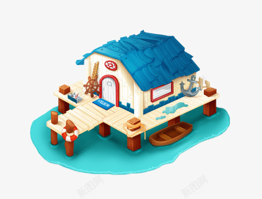 蓝色小木屋png免抠素材_新图网 https://ixintu.com 卡通房子 小木屋 建筑物 蓝色