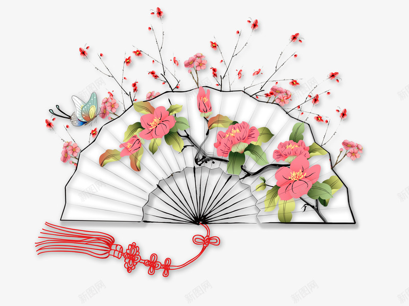 扇子上的花朵png免抠素材_新图网 https://ixintu.com PNG素材 吊坠 扇子 花朵